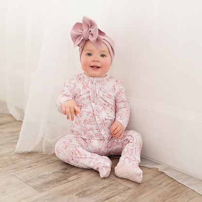 Ruffled Zippered Vintage Pink Rose One Piece