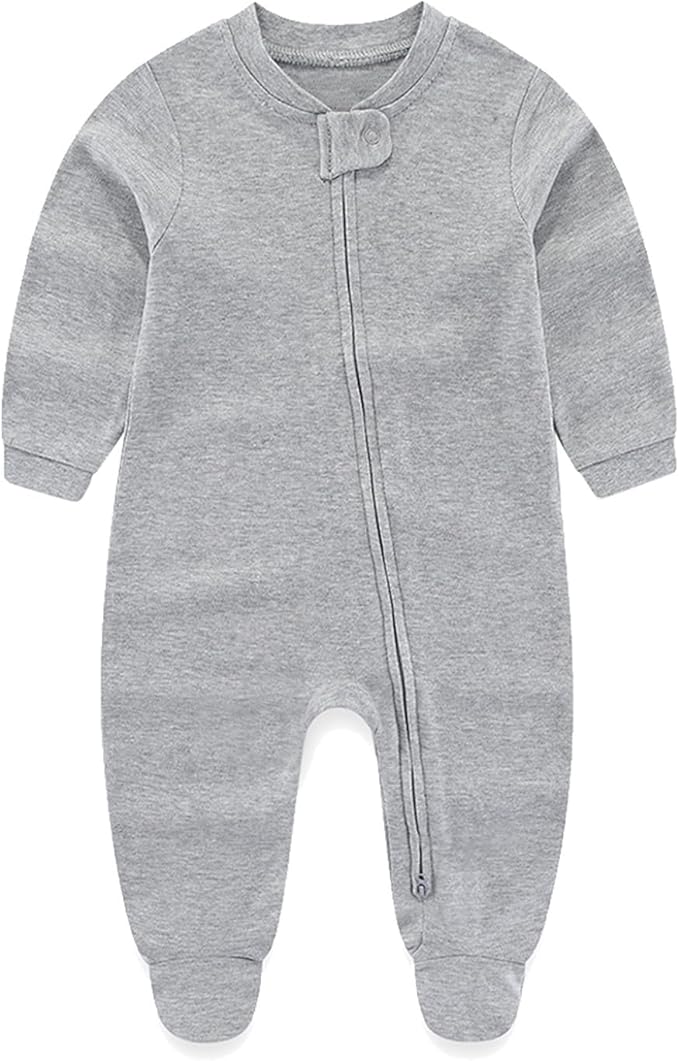Baby Girls Boys Footed One-Piece Romper Cotton Long Sleeve Jumpsuit Zip Front Footie Romper 0-12 Month