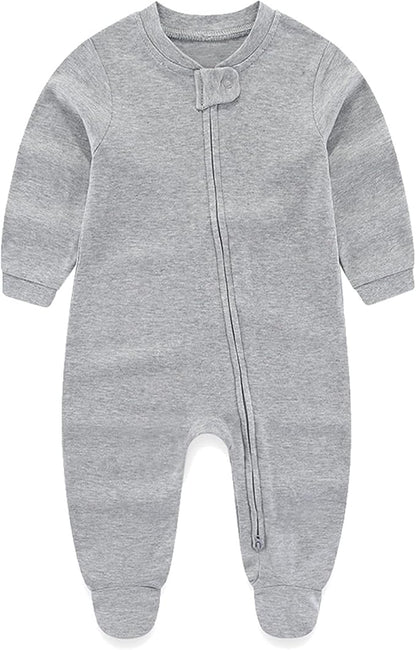 Baby Girls Boys Footed One-Piece Romper Cotton Long Sleeve Jumpsuit Zip Front Footie Romper 0-12 Month