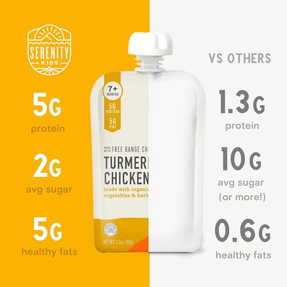 Serenity Kids Bone Broth Puree Made With Organic Veggies | Clean Label Project Purity Award Certified | 3.5 Ounce BPA-Free Pouch | Free Range Turmeric Chicken | 1 Count
