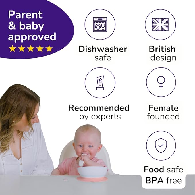 doddl Baby Cutlery Set (6–12 Months) – Spoon & Fork for Weaning, BLW Self-Feeding – Easy-Grip Handles & Safe Short Design Dusky Rose (Twin Pack)