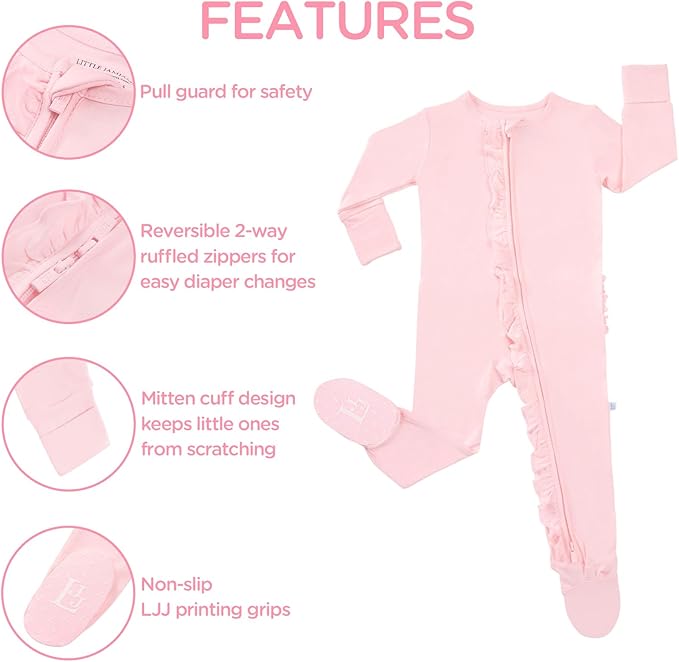 Footie Two-Way Ruffled Zip Mitten Cuffs One-Piece Sleep Play Rompers