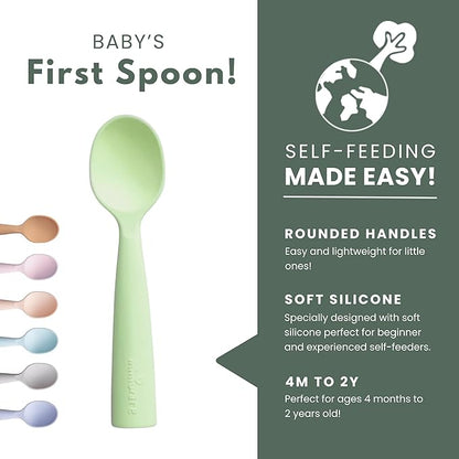 Miniware Silicone Baby Spoon for Training - BPA Free Baby Utensils - Baby Spoons Self Feeding 6 Months | 100% Food Grade Silicone - Modern & Dishwasher Safe Toddler Spoons (Grey & Key Lime)