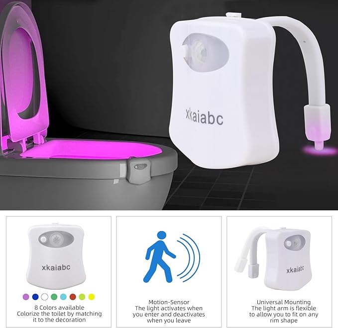 Toilet Light, Motion Sensor Night Light, Led Lights Inside Toilet Motion Sensor, Bathroom Night Light 8 Colors Motion Activated, Led Lights for Kids Bathroom Decor