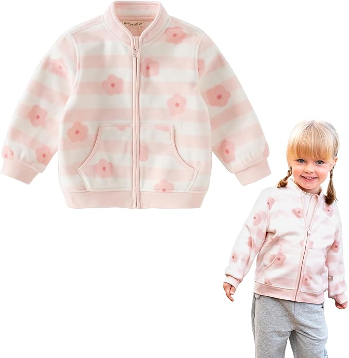 DAVE&BELLA Toddler Printed Polar Fleece Jacket, Zip Up Lightweight Outerwear for Kids Boys Girls Fall Spring Coat 2-9 Years