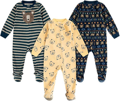 HUGGIES unisex-baby 3-pack Footed Fleece Coverall Pajamas