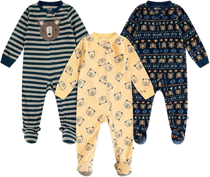 HUGGIES unisex-baby 3-pack Footed Fleece Coverall Pajamas