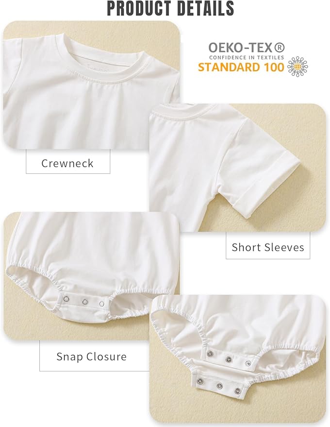 Jimonda Baby Bubble Romper Boy Girl Solid Color T-Shirt Outfits Short Sleeve Bodysuit Organic Cotton 2Pcs