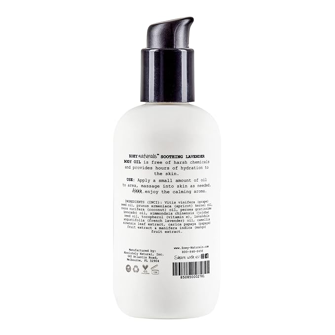 Absolutely Natural Zoey Naturals - Soothing Lavender Body Oil for Kids and Babies, Calming, Moisturizing, Hydrating, Made in USA