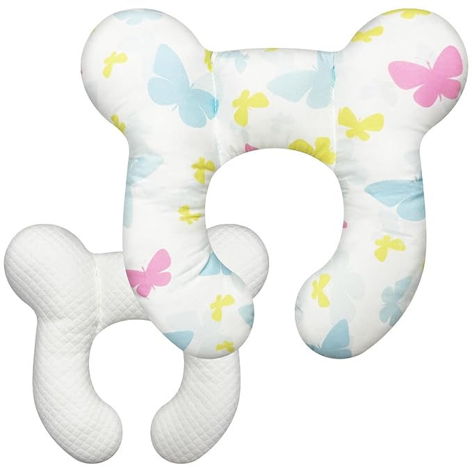 Baby Head Support Pillow for Newborn Toddler, Baby Neck Pillow Upgraded Comfortable Sleep Cushion for Car Plane Stroller Pushchair - Butterfly