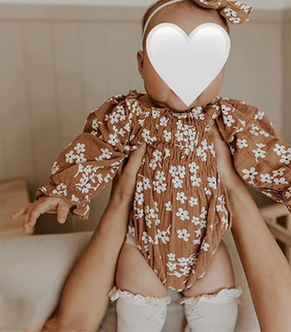 2pcs Infant Baby Girls Romper Dress Headband Long Sleeve Clothing Flowers Newborn Boho Girl Outfit Jumpsuit Clothes