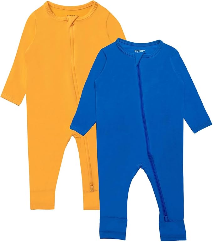 GUISBY Baby Footless Rompers, Rayon Pajamas 2 Way Zipper with Long Sleeve Sleeper