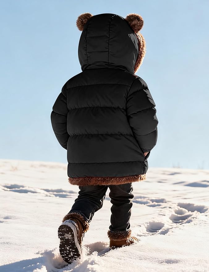 COZYPOIN Toddler Baby Boys Girls Winter Fleece Jackets Cute Bear Hooded Coats Little Kids Warm Windproof Outerwear for 1-6T