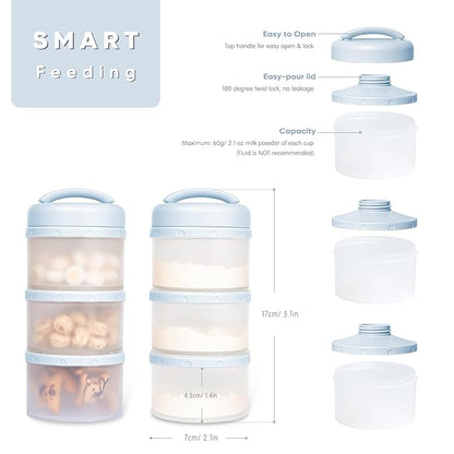 Termichy Stackable Formula Dispenser Portable Milk Powder Container, 2 Pack, Misty Blue
