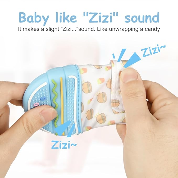 2Pack Silicone Teething Mitt, Hamburger Baby Teething Toy for 0-6 6-12 Months, Food Grade Silicone Infant Teething Mitten, BPA-Free Baby Chew Toys for Pain Relief, Sucking Needs