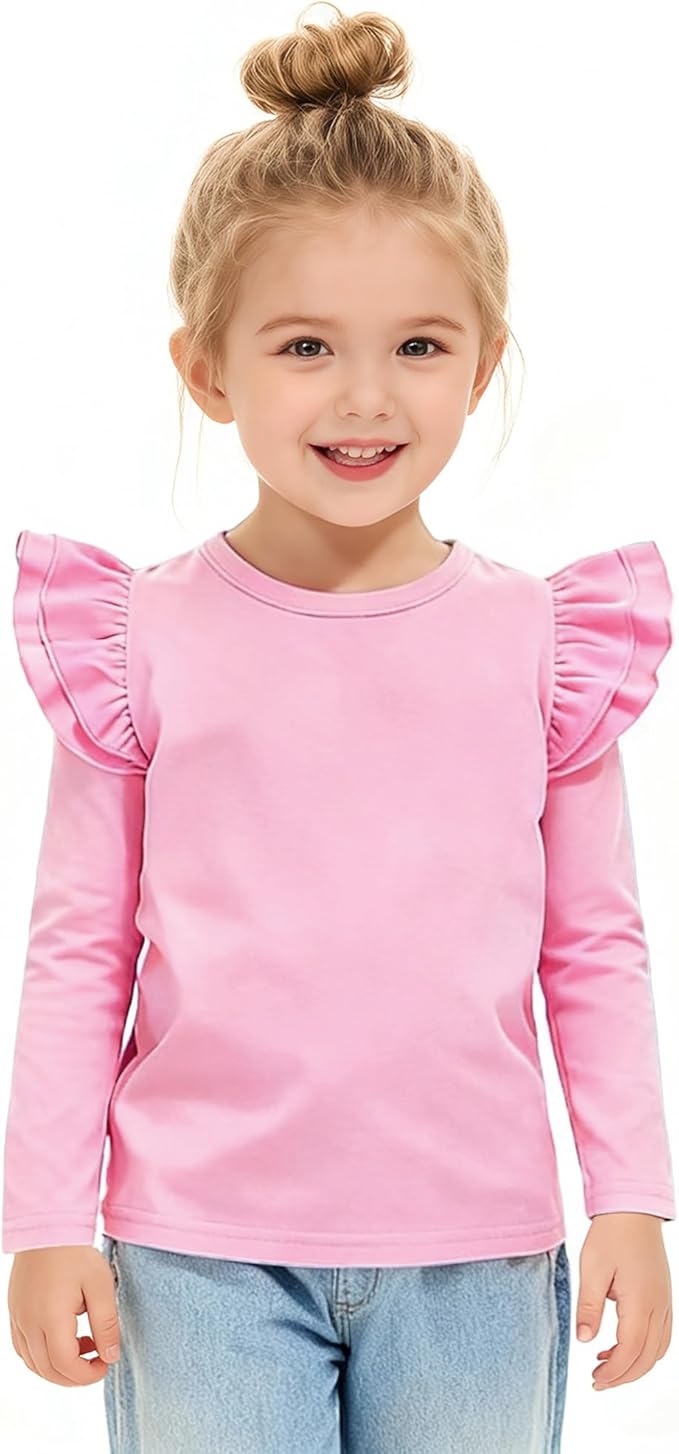 LYSMuch Toddler Baby Girls Long Sleeve Ruffle T Shirt Kids Casual Plain Solid Top Blouse T-Shirt Undershirt
