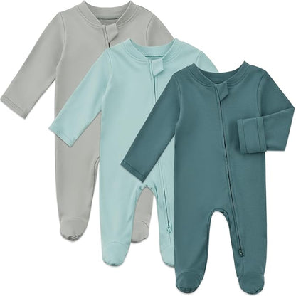 Aablexema Baby Organic Cotton Footed Pajamas Zip Up Preemie Newborn One Piece Long Sleeve Onesie Pjs