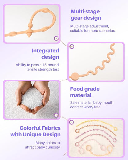 3pcs Adjustable Toy Strap Holder - Silicone Baby Tether Pacifier Clip - Travel Essential Leash for Stroller, High Chair, Car Seat