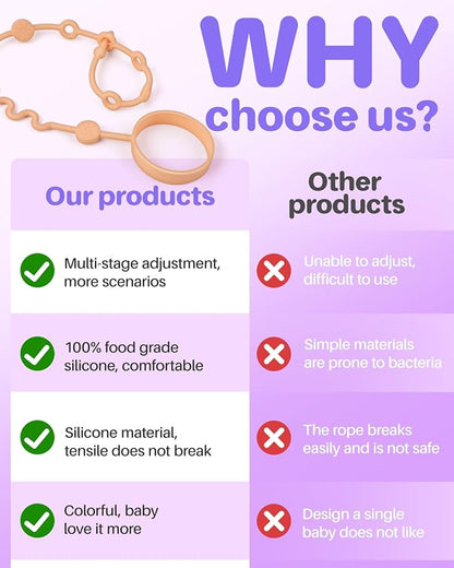 3pcs Adjustable Toy Strap Holder - Silicone Baby Tether Pacifier Clip - Travel Essential Leash for Stroller, High Chair, Car Seat