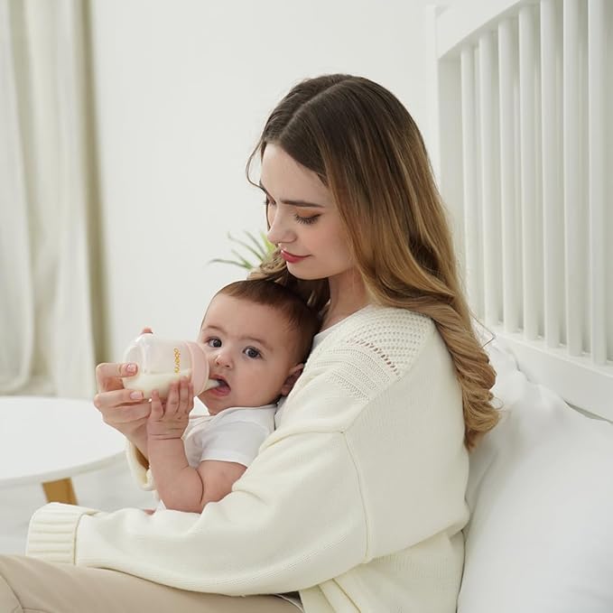 PP Baby Bottles, Anti Colic Breastfeeding Bottles with Natural Response Nipples, Wide Neck Slow Flow Baby Bottle for Babies, Newborn,0-6 Months, BPA Free-Off-Centered Nipple (5 Ounce, Blue, PP)