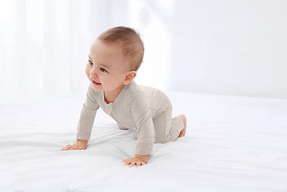 GUISBY Baby Footless Rompers, Rayon Pajamas 2 Way Zipper with Long Sleeve Sleeper