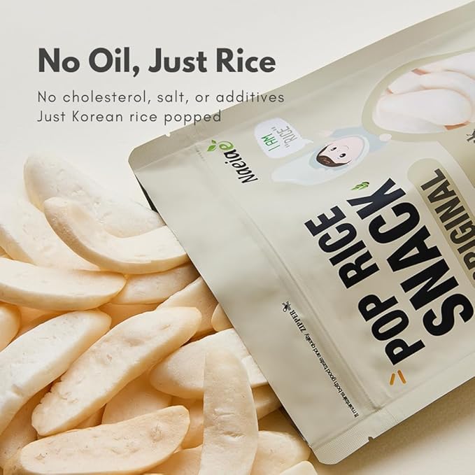 Naeiae Pop Organic Snack, Rice Puffs Teething Snack for Babies & Toddlers (100% Korean Rice, Naturally Gluten-Free, No Oil) Wholesome Baby Teether Food, Nutritious Finger Snacks for 6 Months to 2 Years, 5-Pack