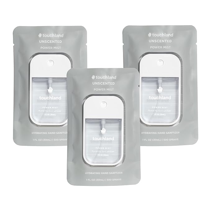 Touchland Hydrating Hand Sanitizer Spray, UNSCENTED Trio Set, 1 FL. OZ. Travel Size Power Mist Sprays (Set of 3)