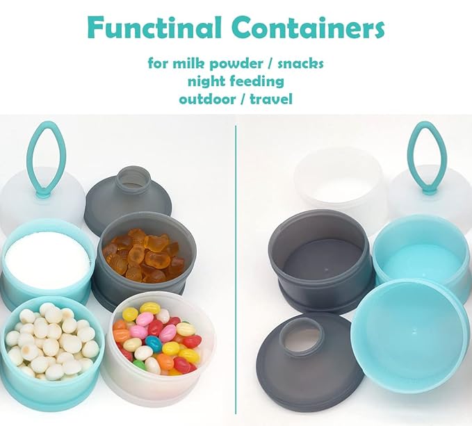 Baby Formula Dispenser Container, Portable Milk Powder Dispenser, Baby Feeding Travel Storage Container, Non-Spill Stackable Baby Snack Storage Container, BPA Free, 4 Compartments
