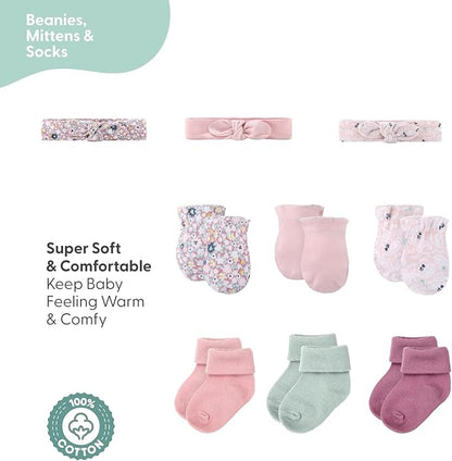The Peanutshell Baby Layette Gift Set for Girls - 16 Piece New Born Girl Gift Set, Baby Clothes, 0-9 Months - Prairie Floral