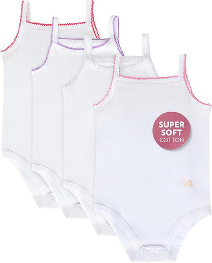 Feathers Tank Top Baby Girl Undershirts - Super Soft Cotton One-Piece Toddler Bodysuit (4 Pack) (Multicolor)