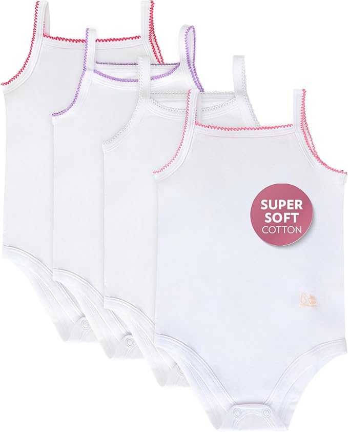Feathers Tank Top Baby Girl Undershirts - Super Soft Cotton One-Piece Toddler Bodysuit (4 Pack) (Multicolor)