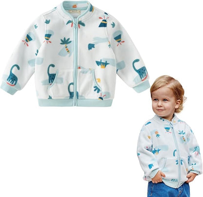 DAVE&BELLA Toddler Printed Polar Fleece Jacket, Zip Up Lightweight Outerwear for Kids Boys Girls Fall Spring Coat 2-9 Years