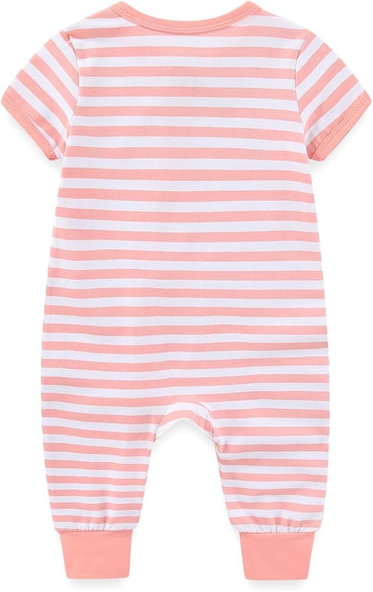 2 Pack Unisex Baby Short Sleeve Rompers 2 Way Zipper New Born One-Piece Jumpsuits 0-24Months Infant Outfits