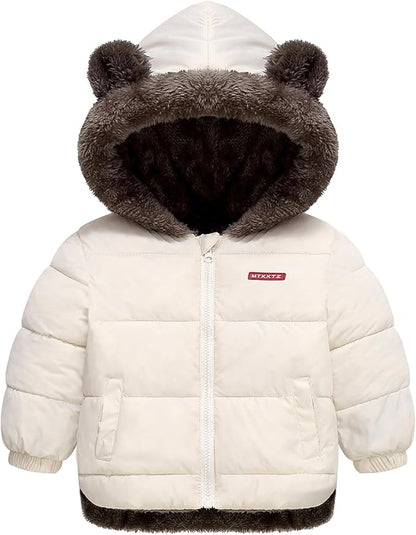 Infant Baby Winter Coat Bear Hooded Jacket Warm Fleece Snowsuit Windproof Outerwear for Toddler Boy Girl 9M-4T