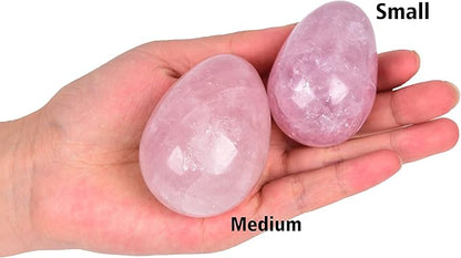 AMOYSTONE Decorative Rose Quartz Egg Sphere Carved with Base Healing Crystal Home Decors Easter Egg Height 2.3-2.5"