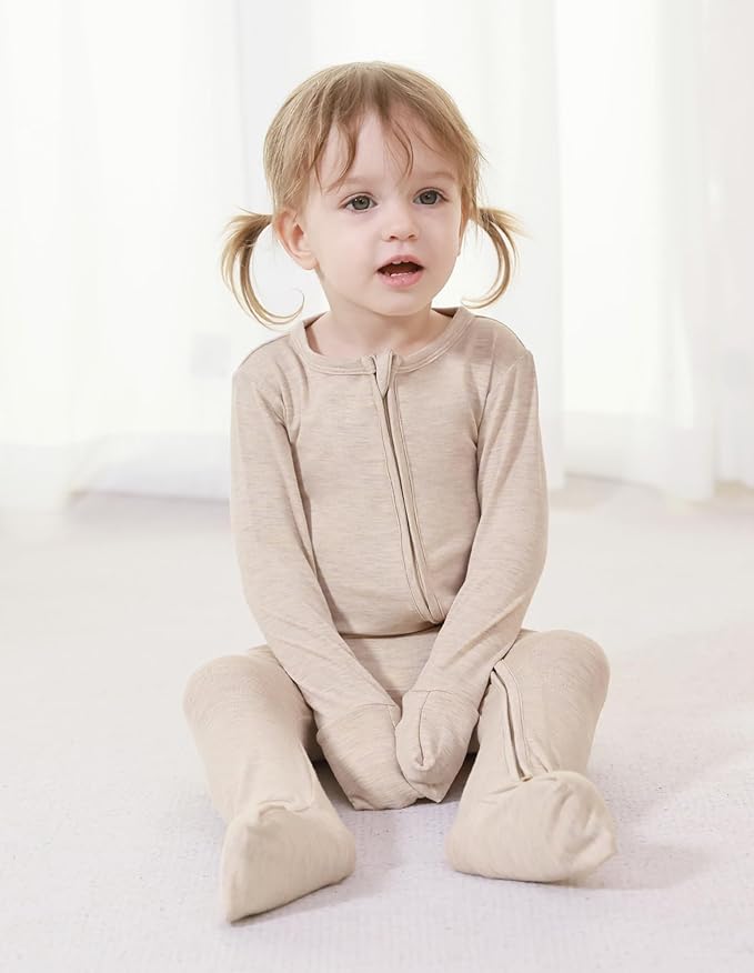 Baby Zippered Rompers Newborn Pajamas Sleepers Long Sleeve Jumpsuits Infant Zipper Romper-Viscose from Bamboo