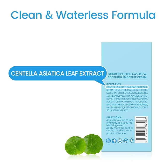 RUNBEN After Sun Gel with 70% Centella, Sunburn Relief for Face, Cooling & Soothing, Gentle for Sensitive Skin, Safe for Baby & Kids, Non-Fragrance (2.64 oz)