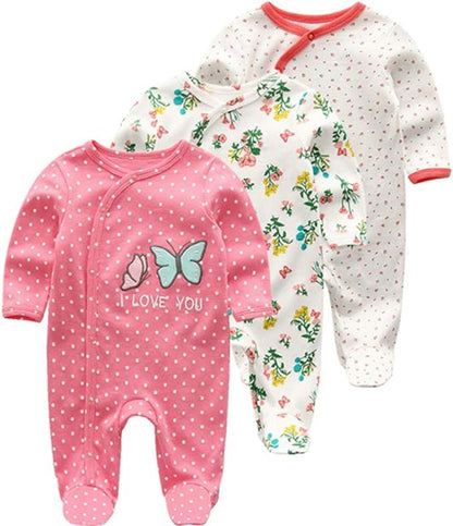 Newborn Baby Boy Girl Organic Cotton Bodysuit Long Sleeve Jumpsuit 3-Pack Outfits Clothes,0-24Months