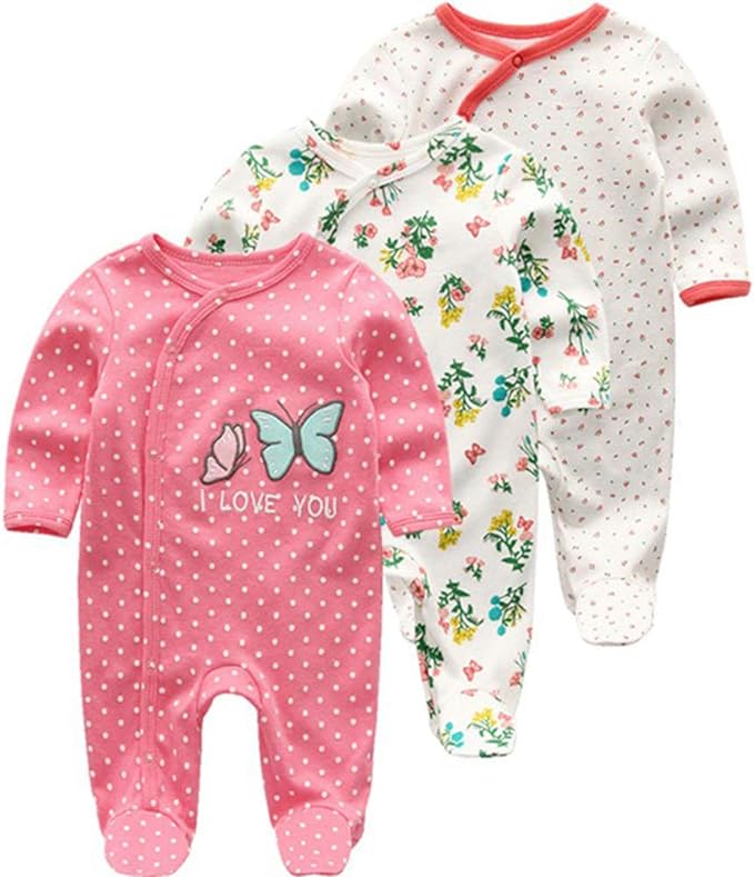 Newborn Baby Boy Girl Organic Cotton Bodysuit Long Sleeve Jumpsuit 3-Pack Outfits Clothes,0-24Months