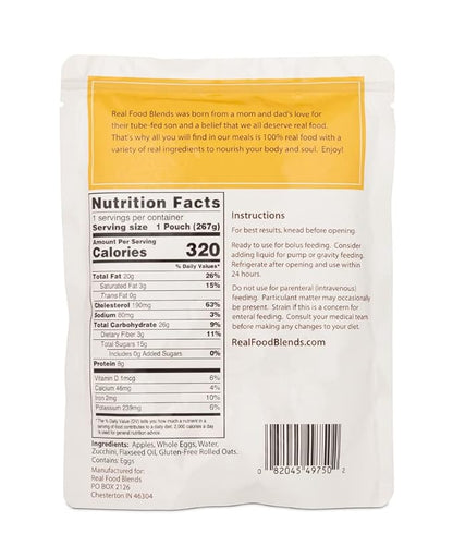 Real Food Blends Eggs, Apples & Oats - Pureed Food Meals for Tube Feeding with Protein, Vegetables & Fruits - 320 Calories for Breakfast, Lunch & Dinner - 9.4 oz (Pack of 12)
