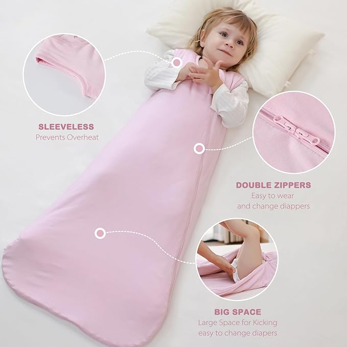 Mosebears Unisex Rayon Made from Bamboo Sleep Sack with 2-Way Zipper,2.5 Tog Baby Winter Sleep Sack (Blush,18-36 Months)