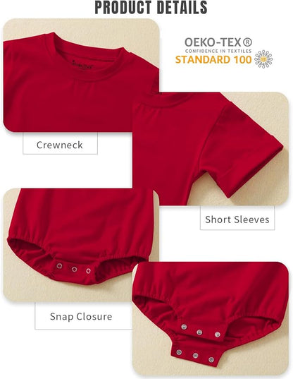 Jimonda Baby Boy Girl Bubble Romper Solid Color Bodysuit Short Sleeve Organic Cotton T-Shirt
