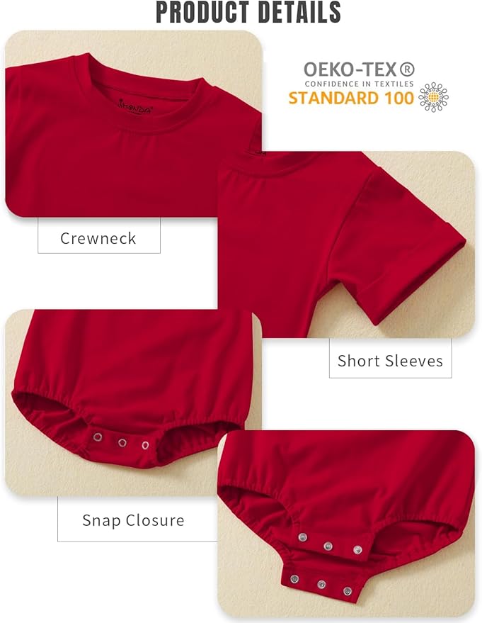 Jimonda Baby Boy Girl Bubble Romper Solid Color Bodysuit Short Sleeve Organic Cotton T-Shirt