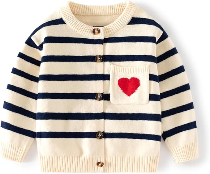 Toddler Baby Girls Cotton Knit Jacquard Sweater Cardigan, Crew Neck Spring Coat Sweater Long Sleeve Clothes Warm Tops