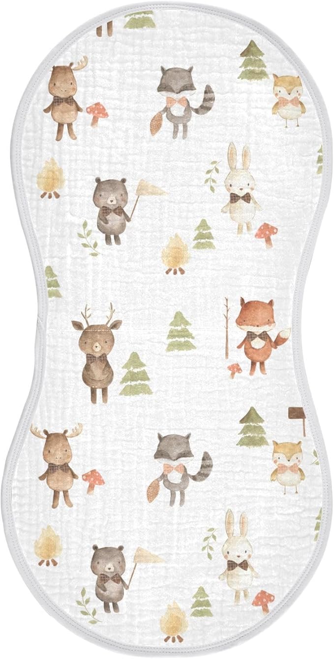 vvfelixl Baby Burp Cloths Woodland Animals Watercolor Baby Newborn Cotton Burping Cloths Set Baby Washcloths 4 Pack White