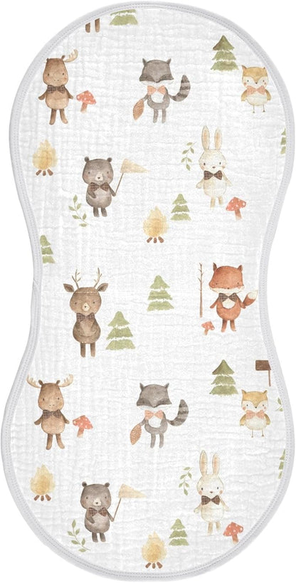 vvfelixl Baby Burp Cloths Woodland Animals Watercolor Baby Newborn Cotton Burping Cloths Set Baby Washcloths 4 Pack White