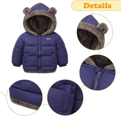 Happy Cherry Baby Boys Girls Puffer Jacket Hooded Coat Fleece Liner Elastic Cuffs Outerwear 12Mon-5T