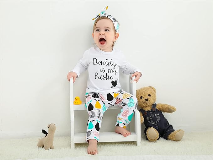 KuKitty 3Pcs Baby Girl Outfits Set Long Sleeve T-Shirt Tops Flowers Pants with Headband