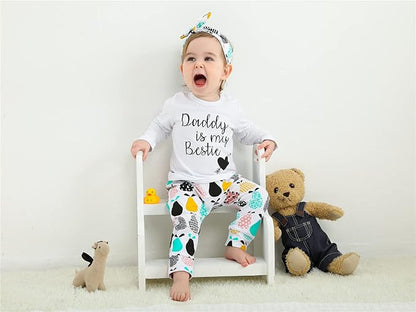 KuKitty 3Pcs Baby Girl Outfits Set Long Sleeve T-Shirt Tops Flowers Pants with Headband