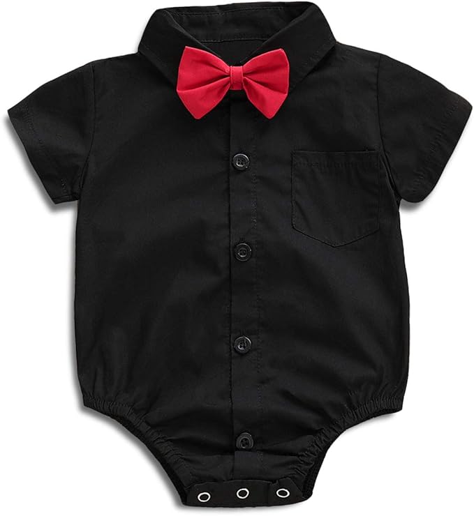 SOBOWO Baby Boys Dress Shirt Onsie Infant Short Sleeve Button Down One-Piece Romper Formal Wedding Gentleman Outfits 0-24M